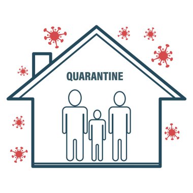Sosyal bilinçlendirme kampanyası, Coronavirus ya da Covid-19 salgınını durdurun. Aile gülümsüyor ve evde birlikte kalıyorlar. Evde kal. Kendine dikkat et. sağlık ve tıbbi vektör illüstrasyonu.