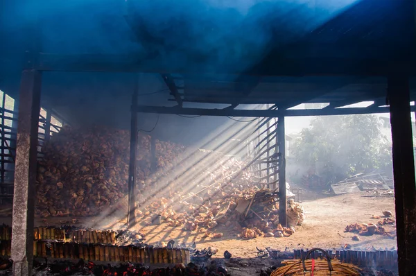 Burning glutinous rice roasted in bamboo joints. Thailand tradit — Stock Photo, Image