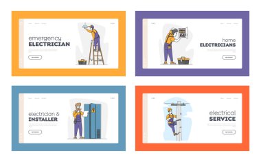 Elektrikçiler İniş Şablonu Ayarında Çalışıyor. Yayın kulesine tırmanan Erkek Karakterler, Yakılmış Lambayı Değiştir