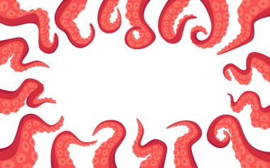 Octopus Tentacle Rectangular Border Isolated on White Background. Monster Kraken Hands, Fantasy Creature Cephalopod Arms clipart