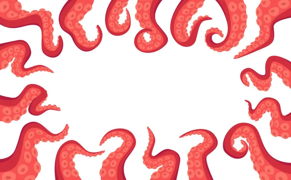 Tentacule de poulpe Bordure rectangulaire isolée sur fond blanc. Monster Kraken mains, fantaisie créature armes céphalopodes — Image vectorielle