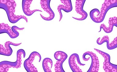 Octopus Tentacles Rectangular Border, Underwater Animal Antennas or Feelers Frame on White Background. Monster Hands clipart