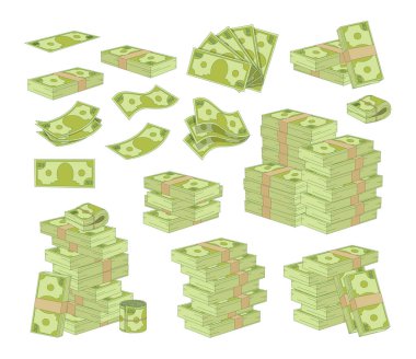 Beyaz Arkaplan 'da izole edilmiş bir para seti. Dolarlık banknotlar, Yeşil Kağıt Faturalar ve Hayranlar