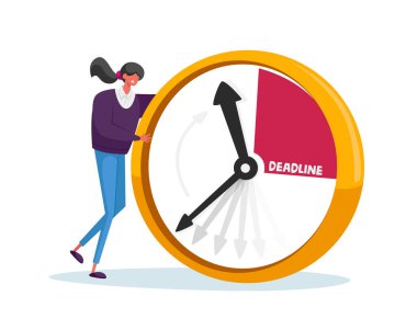 Teslim tarihi, İş Çalışma Süreci Organizasyonu Konsepti. Dev Alarm Saatinin İş kadını Karakteri. Zaman Yönetimi