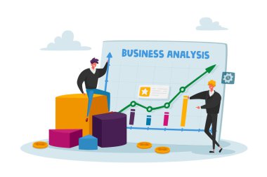 Küçücük İş Karakterleri Büyüyen Ok ve Mali İstatistiklerle Büyük Analiz Grafiğinde Büyük Veri Analizi Yapıyor
