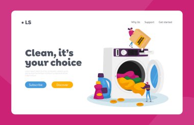 Temizlik Servisi İniş Şablonu. Kirli Giysileri Çamaşırhaneye Yükleyen Kamu Çamaşırhanesindeki Karakterler