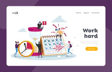 Workflow Organizasyon İniş Şablonu. Minik Ofis Karakterleri doktorlarla çalışırken aşırı yükleniyor. Belgeli Yöneticiler