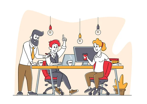 Los Personajes de Negocios Trabajan Juntos Desarrollando Ideas Creativas. Empresarios Trabajo en equipo, Cooperación de empleados de oficina — Vector de stock