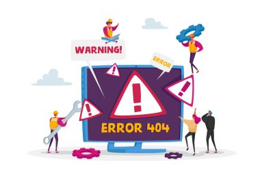 Web sitesi Hata 404 Sayfası, Tiny Characters Holding Tools for Tamir için. Sayfa Bulunamadı, Kırık İnternet Bağlantısı