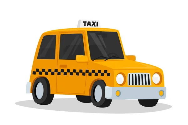 Taxi Car, Yellow Taxicab Sedan met Checker Oracle en Light Box op het dak geïsoleerd op witte achtergrond. Automobieltaxi — Stockvector