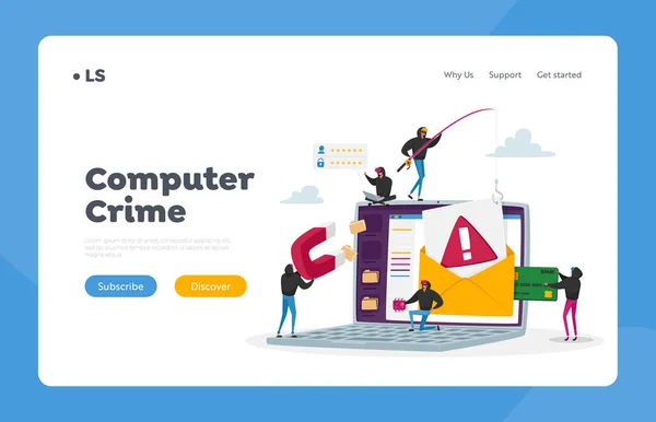 Cyber Crime, Password Phishing Landing Page Template. Gli hacker Bulgar rubano dati personali. Sicurezza di Internet — Vettoriale Stock