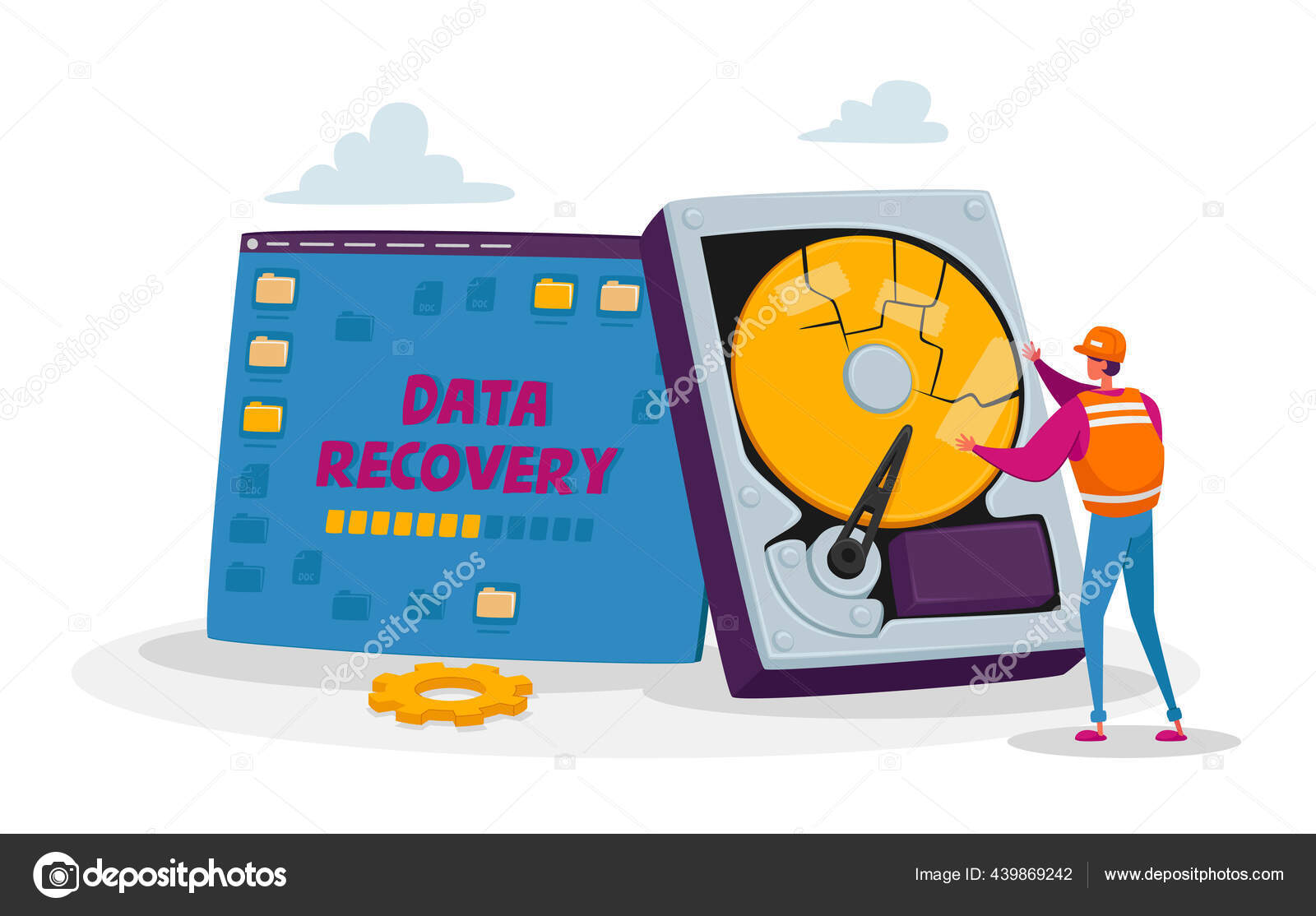 Backup, Data Recovery and Protection Service, Hardware Repair Concept. Tiny Male Character in Worker Uniform and Helmet Stock Vector Image by ©lemono #439869242 Backup, Data Recovery and Protection Service, Hardware Repair Concept. Tiny Male Character in Worker Uniform and Helmet Stock Vector Image by ©lemono #439869242