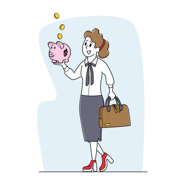 Piggy Bank 'a Altın Para Toplayan Kadın. İş kadını Tasarruf ve Tahsilat Kutusunda Para Topluyor, Banka Mevduatı