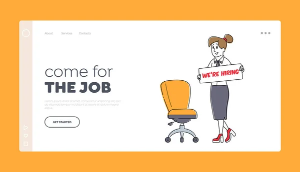 Felvesszük a Landing Page Sablont. Hr Manager Character Search Employee Hire on Job Stand near Üres szék — Stock Vector