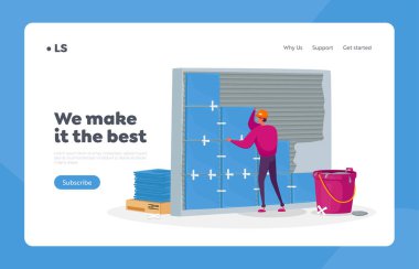 İnşaat İşleri İniş Sayfa Şablonu. Profesyonel Tamirci Servisi, Ev Yenileme. Tiny Worker Seramik Yükle