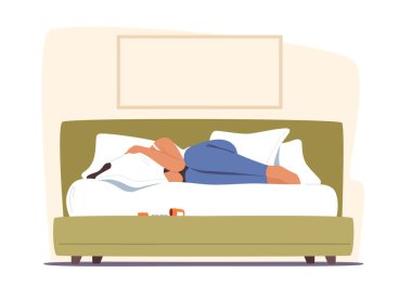 Bunalımlı ve Sinirli Kadın Karakteri Başağrısı Hüsrana uğramış Evde Ağlayan Hüzünlü Fetal Poz