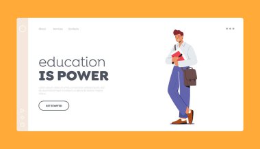 Eğitim, Power Landing Page Şablonu 'dur. Omuz Tutma Defteri Çantalı Genç Öğrenci Karakteri, Öğrenme