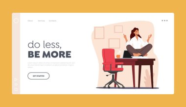 Ofis İniş Sayfasında Yoga Yapan Sakin Kadın Karakteri. İş yerinde Sakin Kadın Meditasyon