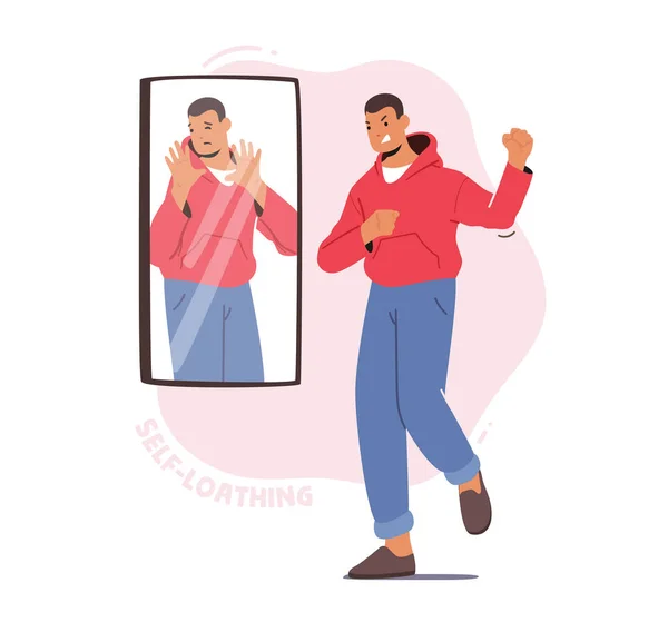 Male Character need Psychological Help, Mind Health Problem, Low Self Esteem, Loathing and Anger Concept — Stock Vector