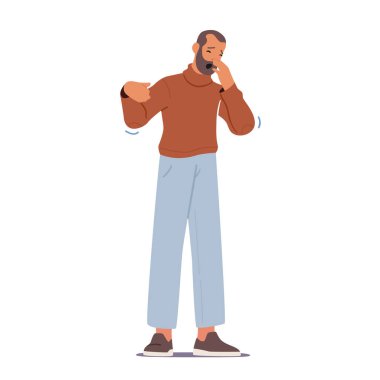 Viral Enfeksiyon Konsepti. Hapşıran Hastalıklı Adam, Sümüklü Hasta Erkek Karakteri ve Soğuk algınlığı