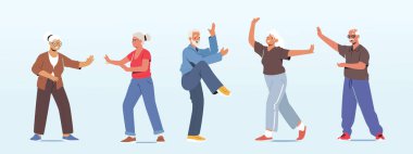 Set Seniors Make Tai Chi Exercising Outdoors. Pensioners Morning Workout at City Park, Group Classes for Elderly People clipart