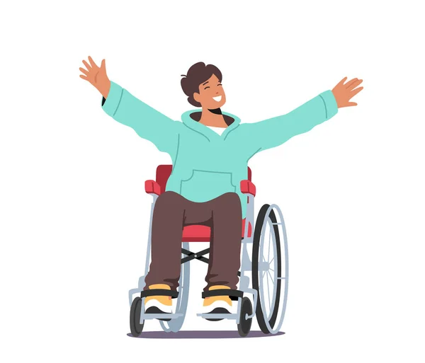 Disabled Man Sitting in Wheelchair Isolated on White Background. Character Disability, Paralyzed Handicapped Person — Stok Vektör