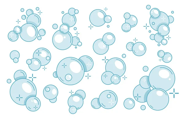 Set of Soap Bubbles, Transparent Water Spheres Isolated on White Background. Soapy Balls Balloons, Soapsuds. Glossy Foam — Stockvector