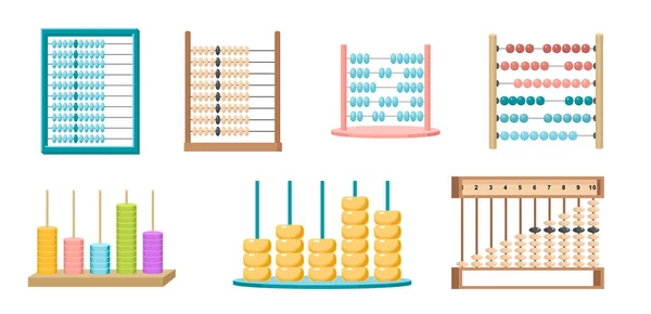 Set aus Abakus, Mathematik-Lernen, Mathematik-Taschenrechner Isolierte Gestaltungselemente auf weißem Hintergrund — Stockvektor