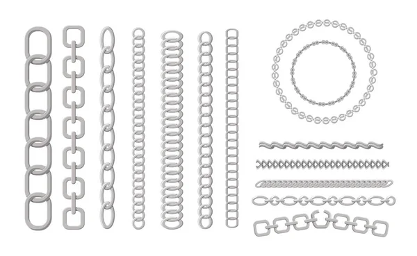 Metal Chains, Silver, Chrome or Steel Links and Hyperlinks. Round Border with Stainless Rings. Heavy Decorative Elements — Stock Vector