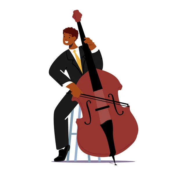 Musician Playing Contrabass or Cello String Instrument Perform on Stage with Classical Music Concert Performance — Stock Vector