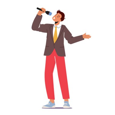 Mutlu Adam Karaoke Bar ya da Gece Kulübü 'nde şarkı söylüyor. Büyük Ruh Hali Partisi Şarkı Söyleyen Erkek Karakteri