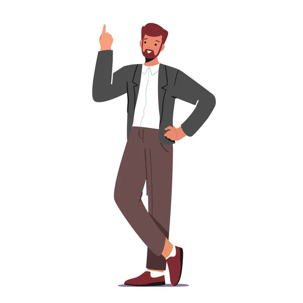 Üzletember, akinek nagy inspirációja van Inspiráció, Kreatív Ötlet. Business Man Holding Index Finger Up, Eureka, Feladatmegoldás — Stock Vector