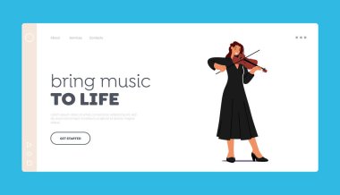 Instrumental Live Entertainment Landing Page Şablonu. Müzik Konseriyle Sahnede Keman Çalan Müzisyen Karakteri