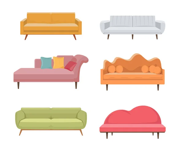 Conjunto de Sofá Moderno, Sofá Clásico o Retro Cómodo Sofá Lawson de dos asientos, Sofá Loveseat, Sofá Chaise y Sofá Futon — Archivo Imágenes Vectoriales