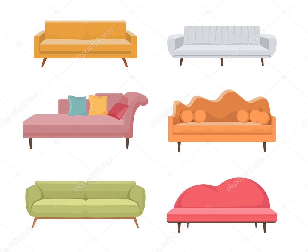 Set of Modern Sofa, Classic or Retro Couch Comfortable Two-seat Lawson Sofa, Loveseat, Chaise and Futon Soft Couches