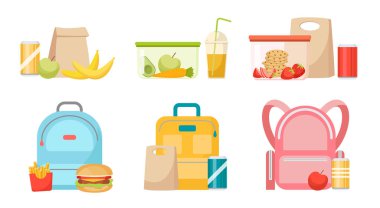 Okul Beslenme çantaları ve Sırt çantaları, Fast Food ile beslenme çantası, Sağlıklı Meyveler veya Sebzeler Paketinde Paketlenmiş