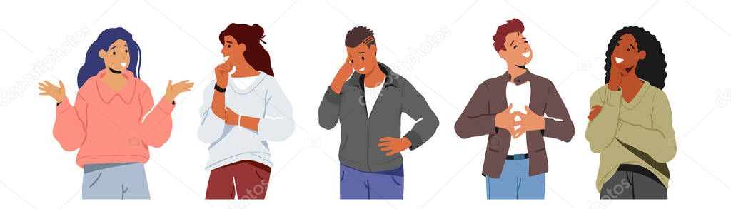 Communication Concept. People Communicating Isolated on White Background. Young Men and Women Speaking, Chatting