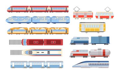 Tren, Tram ve Metro Top ve Side View, Şehir ve Endüstriyel Demiryolu Araç Modu. Şehir Ekspresi Treni, Ulaşım