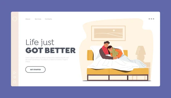 Kall temperatur hemma landning sida mall. Unga par frysa manliga och kvinnliga tecken insvept i varm rutig — Stock vektor