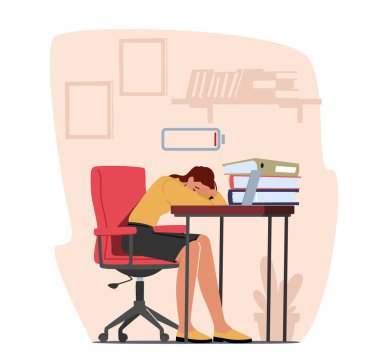 Profesyonel Burnout, Aşırı Yorgunluk ve Depresyon Konsepti. Düşük Enerjili Yorgun İş Kadını