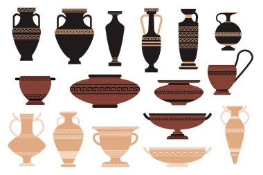 Simgeler Antik Amforo, Müze Sanatı, Galeri Sergisi. Eski Yunan veya Roma Clay Crockery Beyaz Arkaplanda İzole Edildi