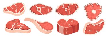 Simge Biftek Parçaları, Farklı Şekil ve Boyutlarda Et Kesikleri, Barbekü Yemeği, Pişirmek İçin Taze Et Dilimleri