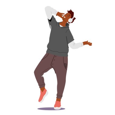 Rahatlamış Erkek Karakteri Kulaklıklarda Dinleyen Müzik Dinleyen Poz, Gençlik Kompozisyonu veya Parça Keyifli Ses