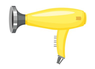 Saç Kurutma Modern Elektrik Cihazı, Beyaz Arkaplanda Düğmeleri olan Sarı Renk Saç Kurutma Makinesi. Kuaför Ekipmanı