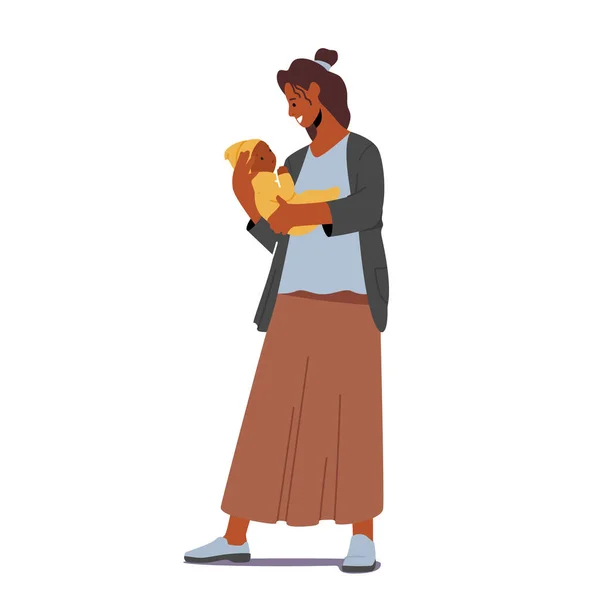 Jovem Personagem Feminina Africana Segurando Bebê Recém-Nascido em Mãos, Mulher Rock Criança, Abraço e Canção Canto. Cuidado com a mãe — Vetor de Stock