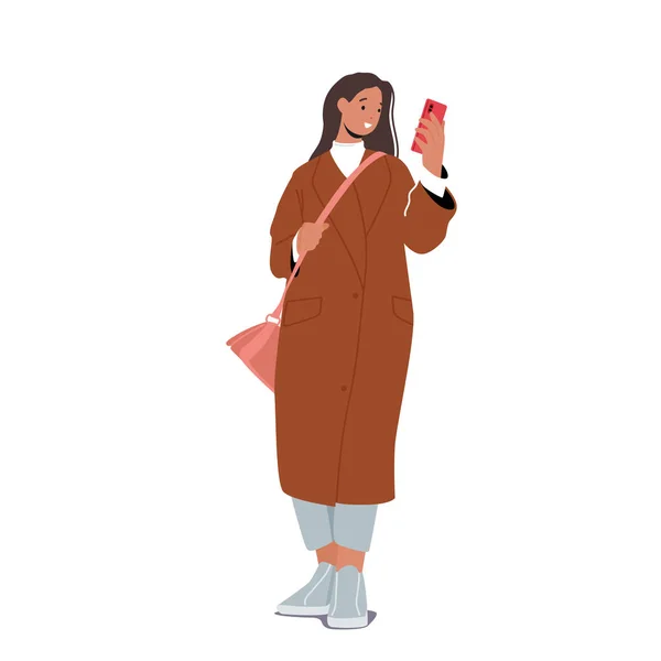 Осенние тенденции моды для женщин. Стильный характер девушки носить модный наряд, длинные модные пальто и короткие брюки — стоковый вектор