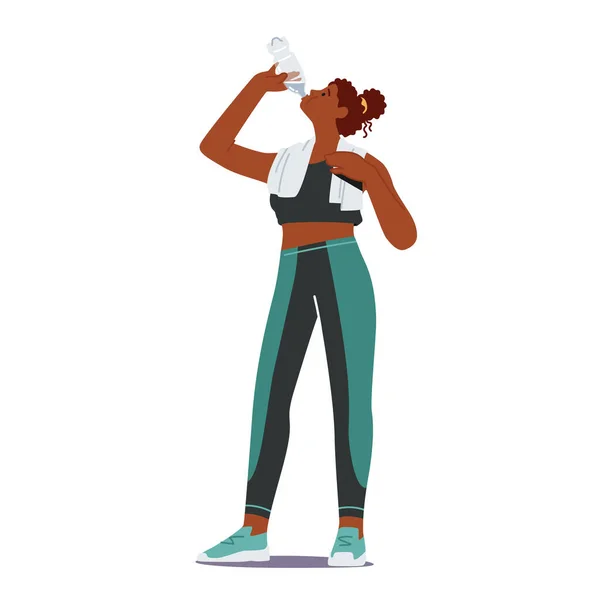 건강 스 포오 츠 활동 후에 물을 마시는 보 틀 에서 물을 마시는 타월 을 입에 댄 운동아름다운 스포츠 여인 — 스톡 벡터