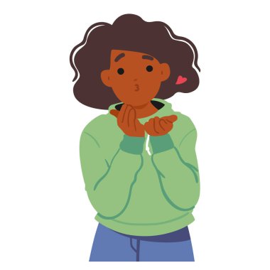 Büyüleyici genç kız çizgi film karakteri hava öpücüğü sergiliyor beyaz arka planda izole edilmiş aşk jestleri sergiliyor. Gençler şakacı iletişim, romantik mesaj vektörü çizimi