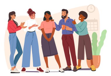 İş dünyasından profesyonellerden oluşan bir ekip bayan meslektaşı için seviniyor, onu tebrik ediyor, güzel sözler söylüyor ve çizgi film sahnesini alkışlıyor. Karşılıklı saygı ve kutlama işyeri kültür vektörü illüstrasyonu