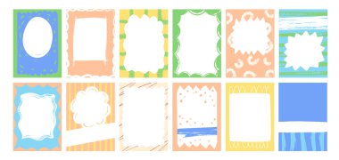 Elle çizilmiş çerçeve ve fırça darbesi, kart ya da afiş için ideal. Soyut şekilli ve dekoratif kenarlı Grunge dokusu ve retro titreşim. Vektör illüstrasyonu